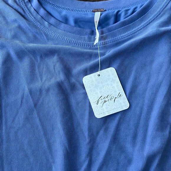 Blue lace flowy satin Free People dress elastic waist sleeveless design new - Picture 4 of 8